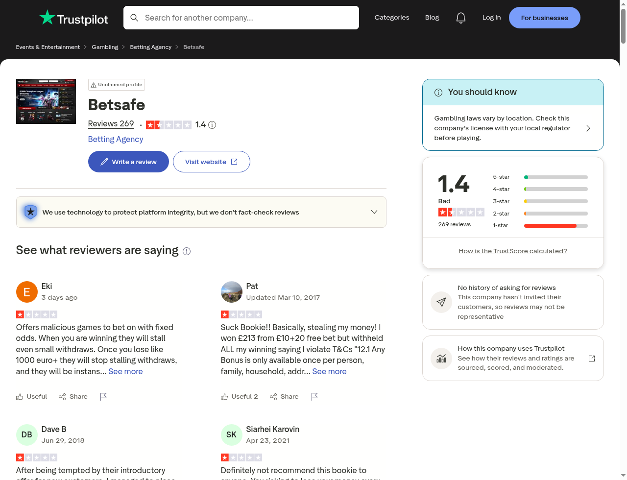 Qbid tal-profil pubbliku ta’ opinjonijiet dwar Betsafe